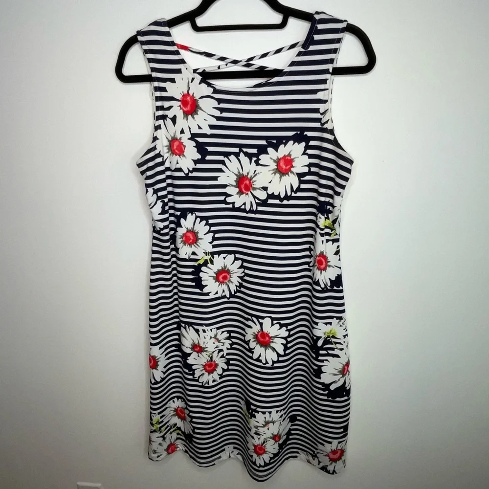 💚 Summer “RNstudio” by Ronni Nicole Slimming Floral Striped Sleeveless Dress - Picture 2 of 11